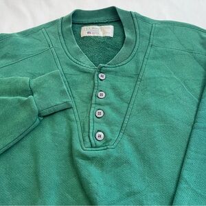 Vintage 90’s L.L.Bean x Russell Athletic Henley Sweatshirt Green USA Made XXL